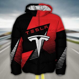 Sportswearmerch Tesla Car Puffer Jacket For Fan