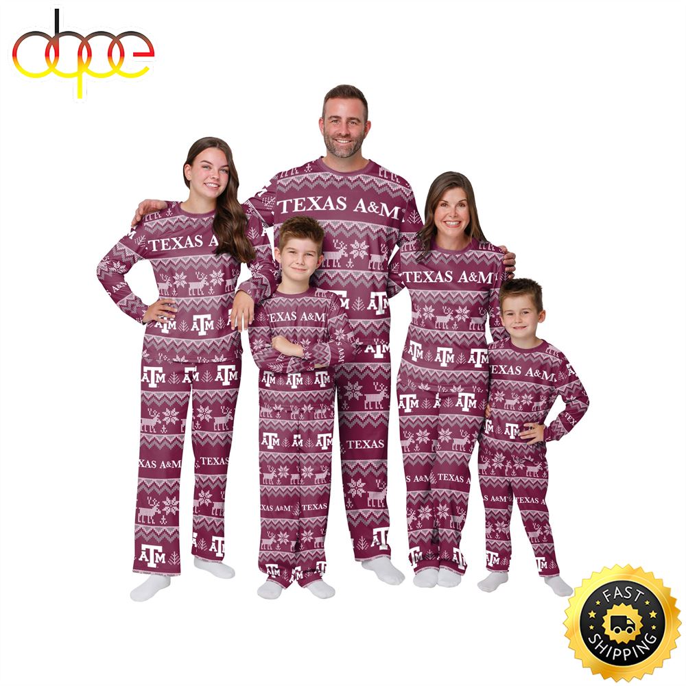 Sportswearmerch Texas A&M Aggies NCAA Patterns Essentials Christmas Personalized Pajamas For Fan