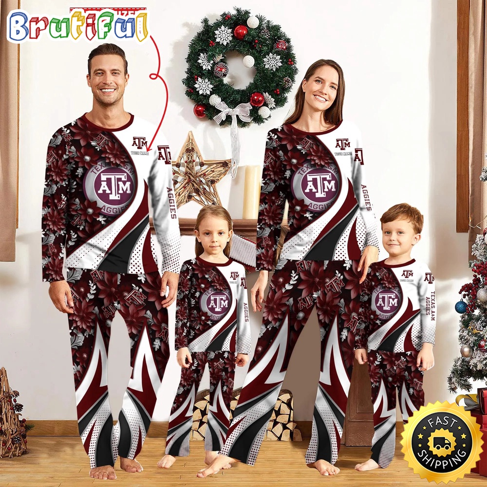 Sportswearmerch Texas A&M Aggies NCAA Flower Personalized Pajamas Family For Fan