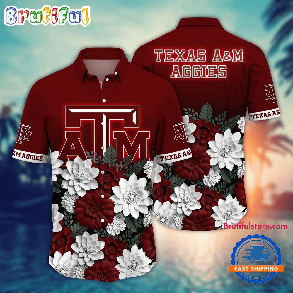 Sportswearmerch Texas A&M Aggies NCAA Flower Tropical Summer Beach Hawaiian Shirt For Fan
