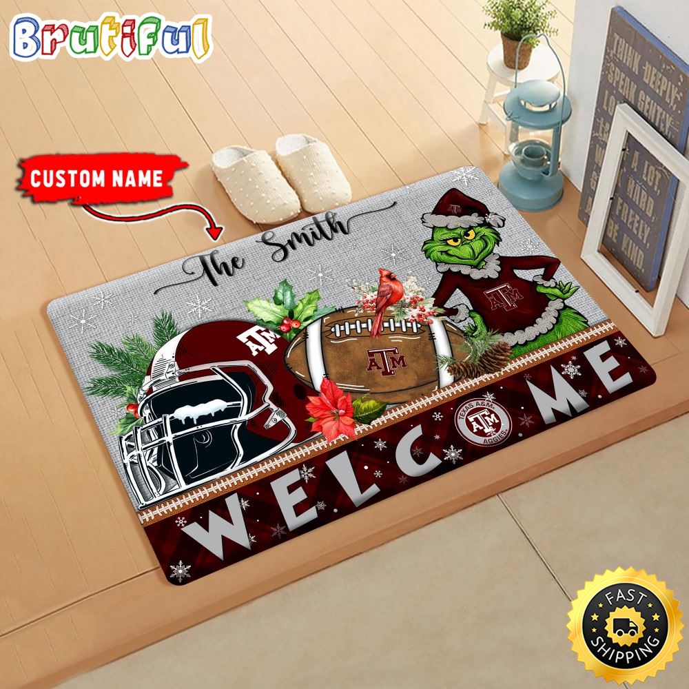 Sportswearmerch Texas A&M Aggies NCAA Grinch Christmas Doormat For Fan