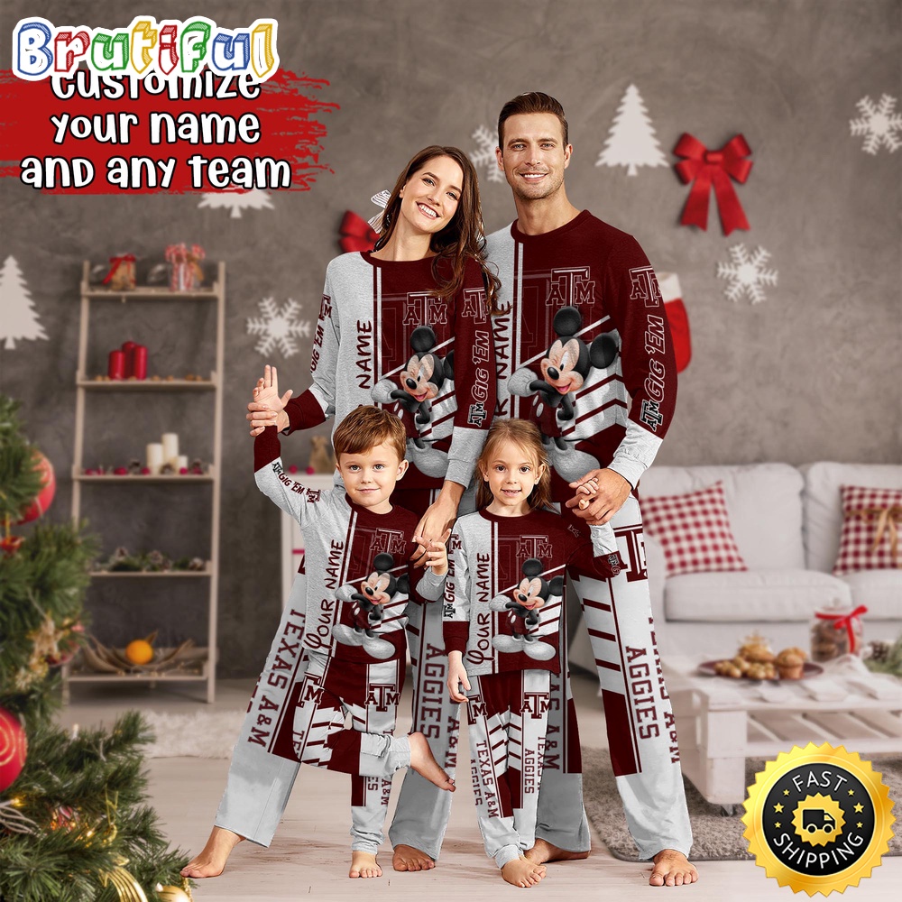 Sportswearmerch Texas A&M Aggies NCAA Mickey Mouse Personalized Pajamas Family For Fan