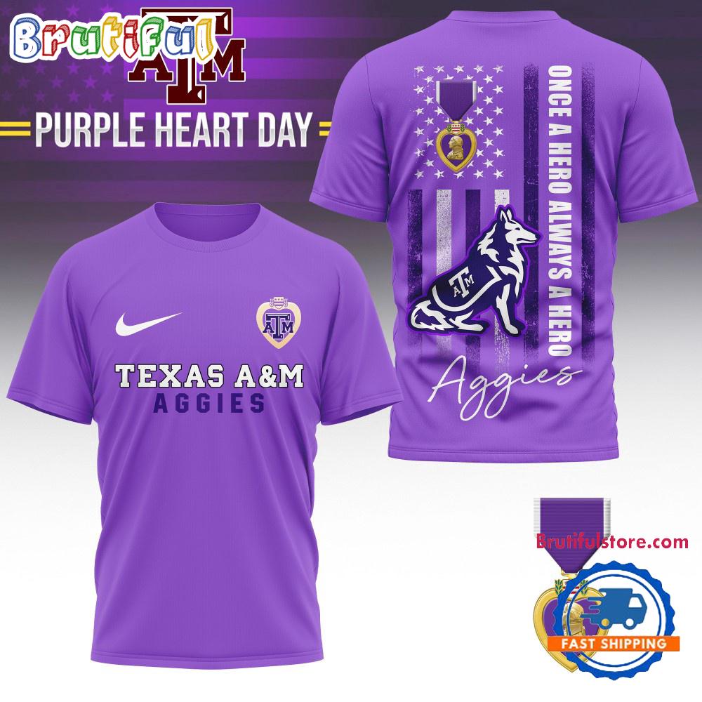 Sportswearmerch Texas AM Aggies NCAA National Purple Heart Day T-shirt For Fan