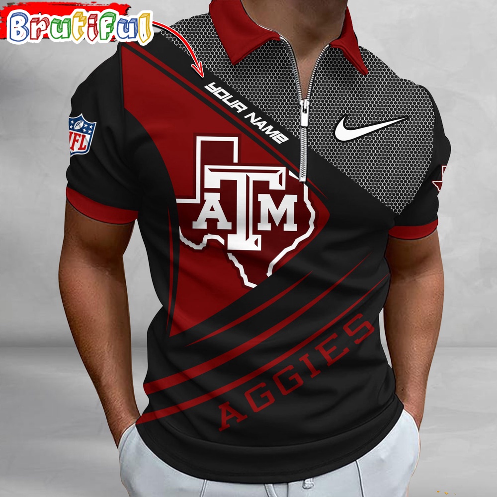 Sportswearmerch Texas A&M Aggies NCAA NCAA Personalized Zip Polo Shirt For Fan