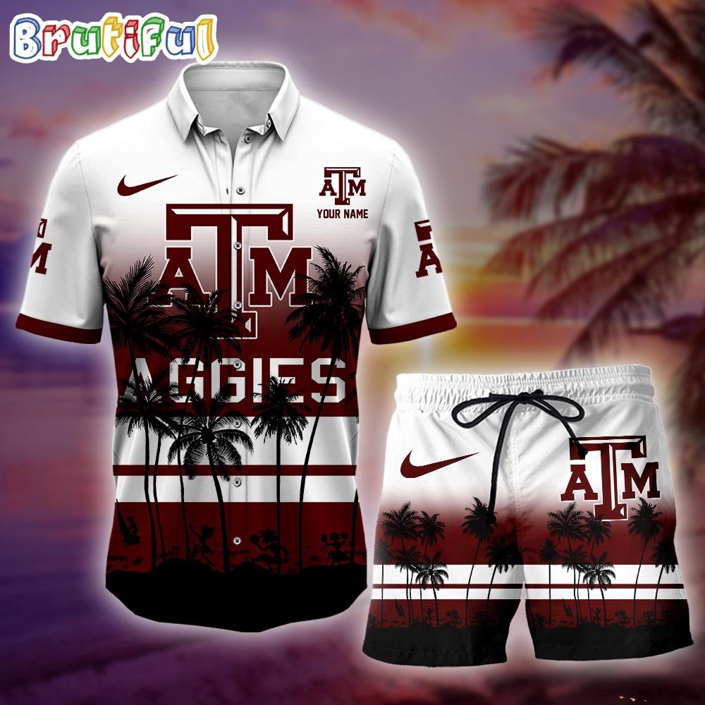 Sportswearmerch Texas A&M Aggies NCAA Palm Tree Summer Personalized Set Short Set For Fan