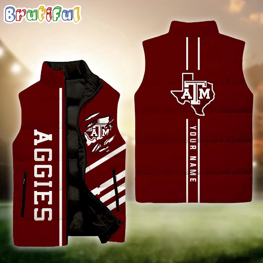 Sportswearmerch Texas A&M Aggies NCAA Personalized Sleeveless Down Puffer Jacket For Fan
