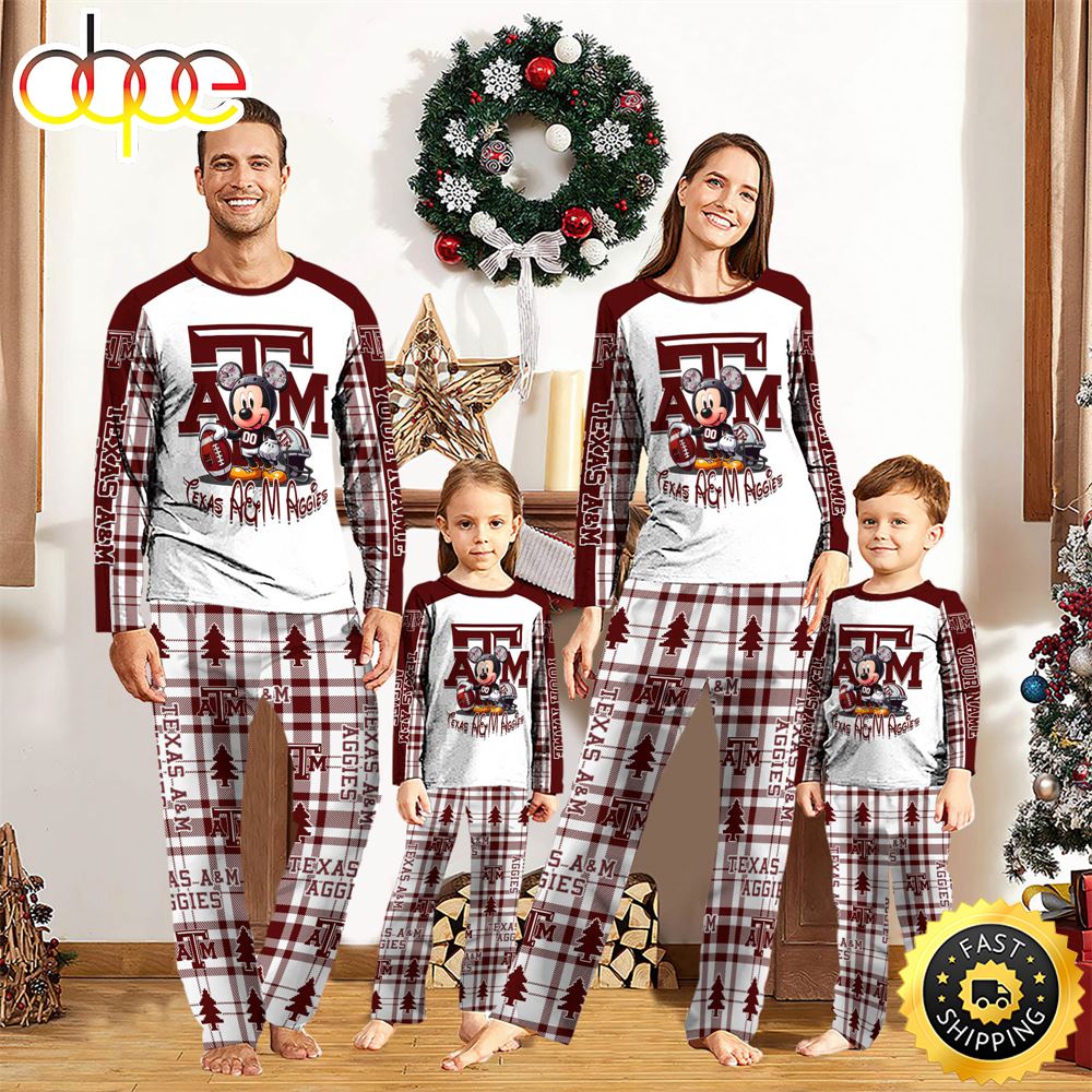Sportswearmerch Texas A&M Aggies NCAA x Mickey Mouse Personalized Pajamas Family For Fan