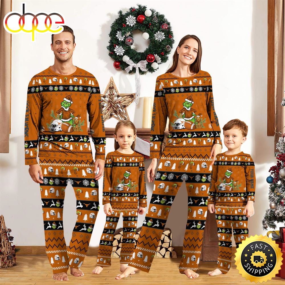 Sportswearmerch Texas Longhorns NCAA Grinch Christmas Personalized Pajamas For Fan