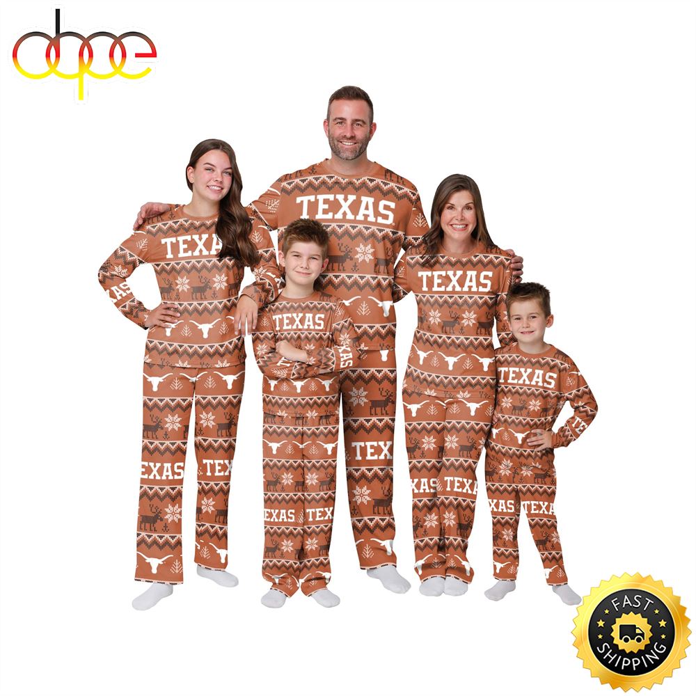 Sportswearmerch Texas Longhorns NCAA Patterns Essentials Christmas Personalized Pajamas For Fan