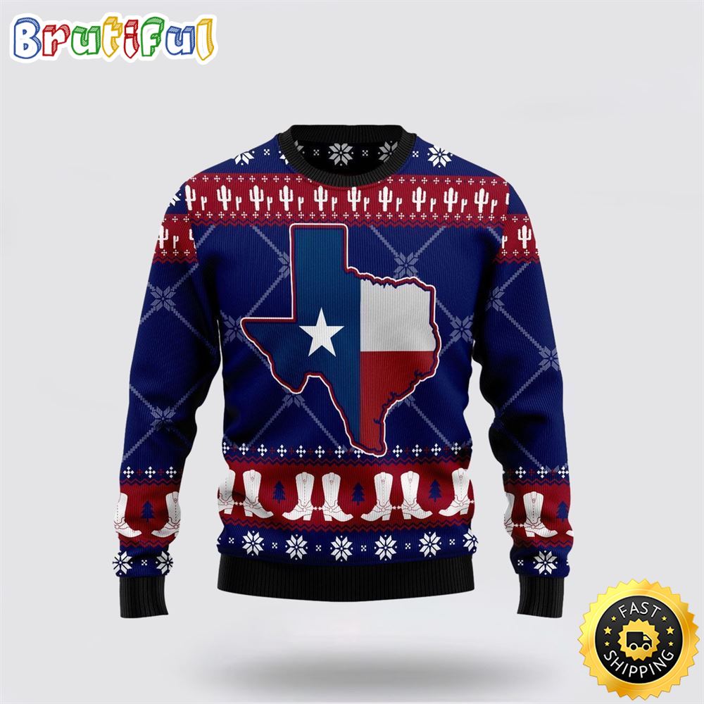 Sportswearmerch Texas Map Symbols Pattern Personalized Christmas Sweater For Fan