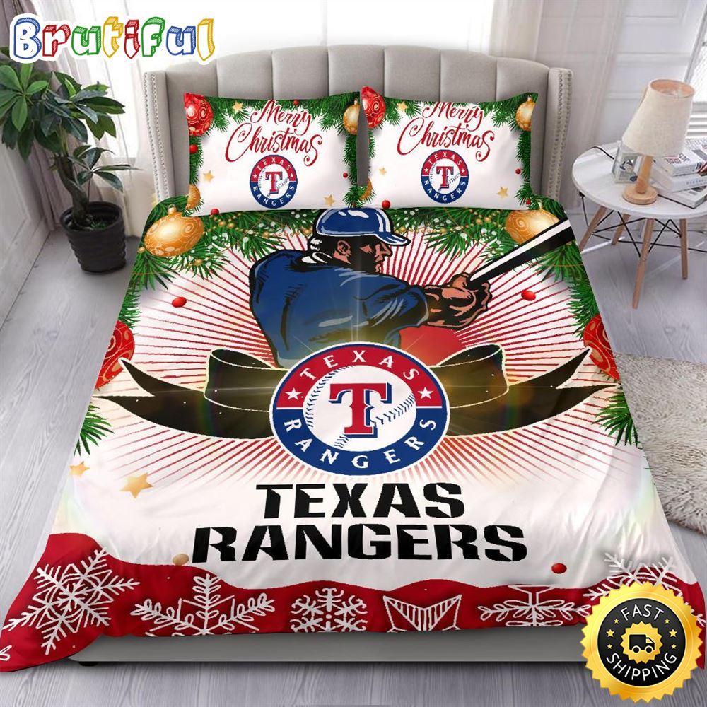 Sportswearmerch Texas Rangers MLB Christmas Bedding Sets Merry For Fan