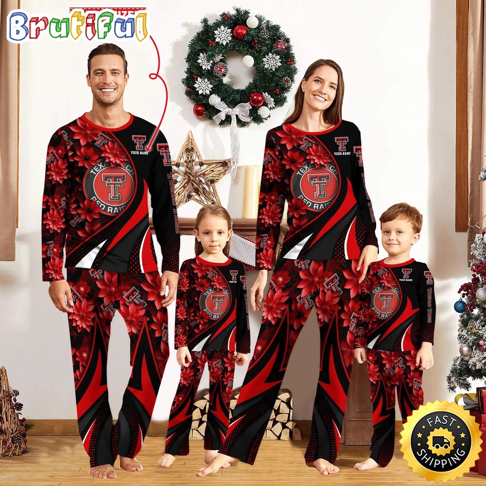 Sportswearmerch Texas Tech Red Raiders NCAA Flower Personalized Pajamas Family For Fan