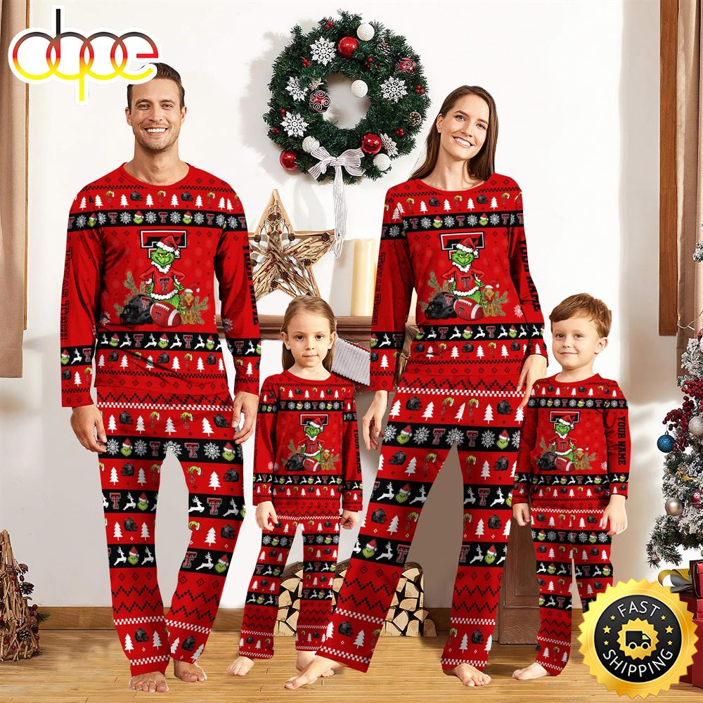 Sportswearmerch Texas Tech Red Raiders NCAA Grinch Christmas Personalized Pajamas For Fan