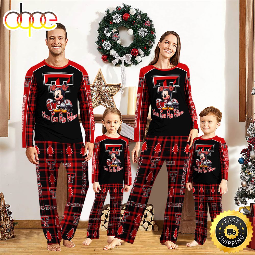 Sportswearmerch Texas Tech Red Raiders NCAA x Mickey Mouse Personalized Pajamas Family For Fan