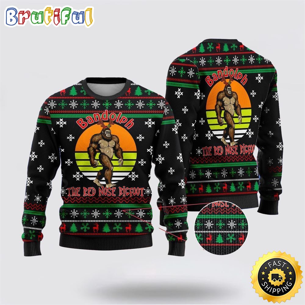 Sportswearmerch The Red Nose Bigfoot Christmas Sweater For Fan