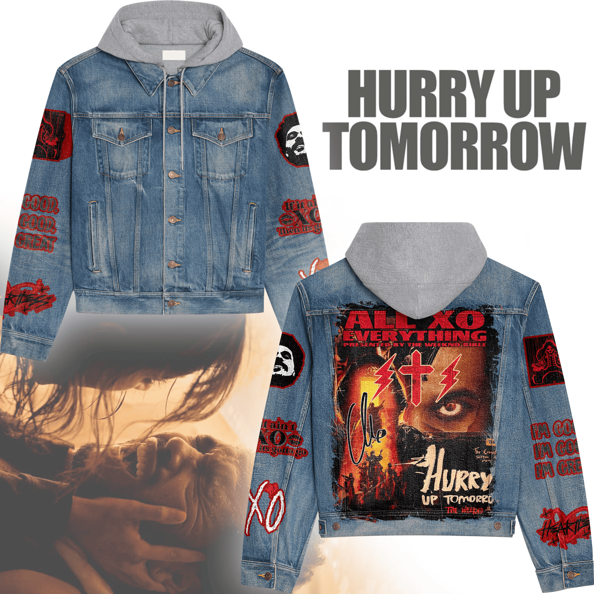 Sportswearmerch The Weeknd Style Hooded Denim Jacket Gift For Fans
