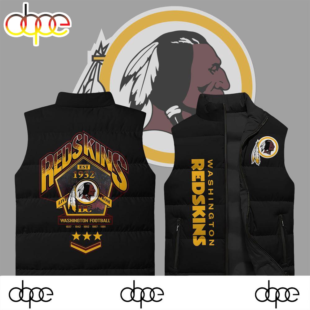 Sportswearmerch The Wild Collective Black Washington Redskins NFL Personalized Sleeveless Puffer Jacket For Fan