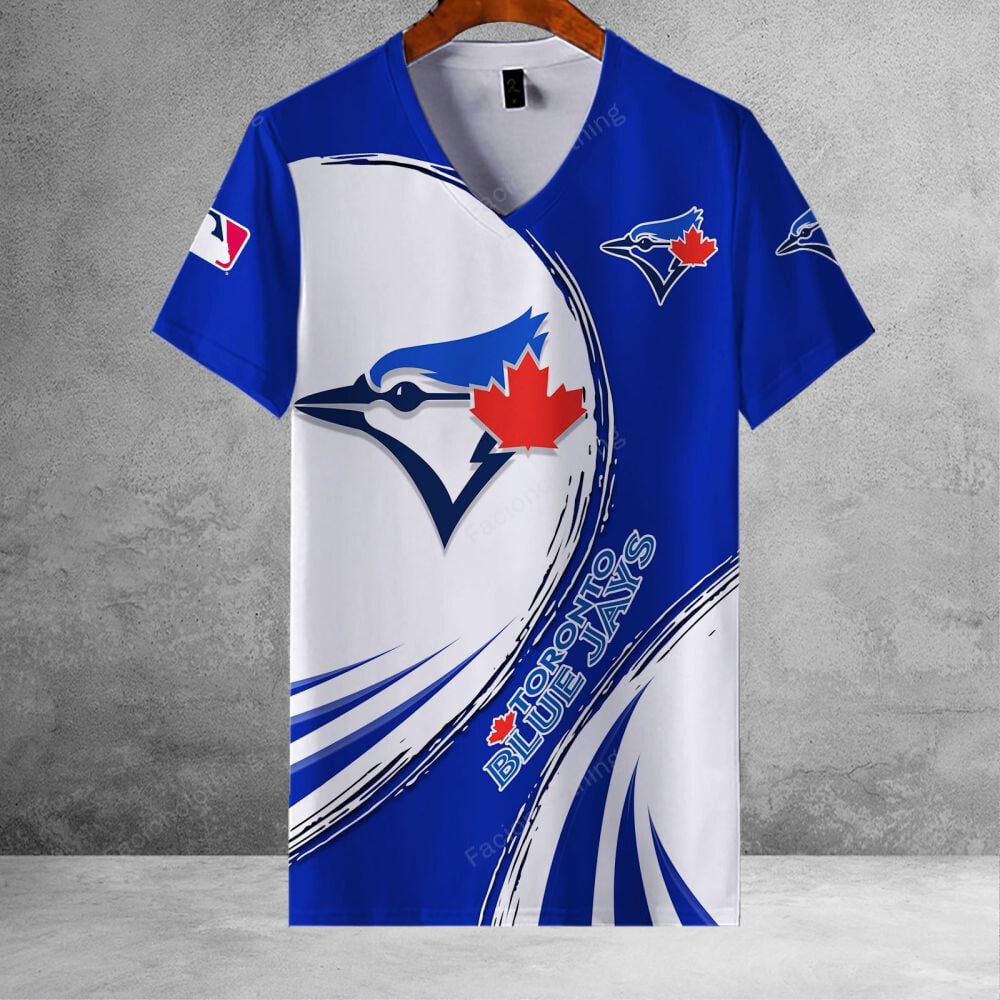 Sportswearmerch Toronto Blue Jays MLB Personalized V-neck Women T-shirt For Fan