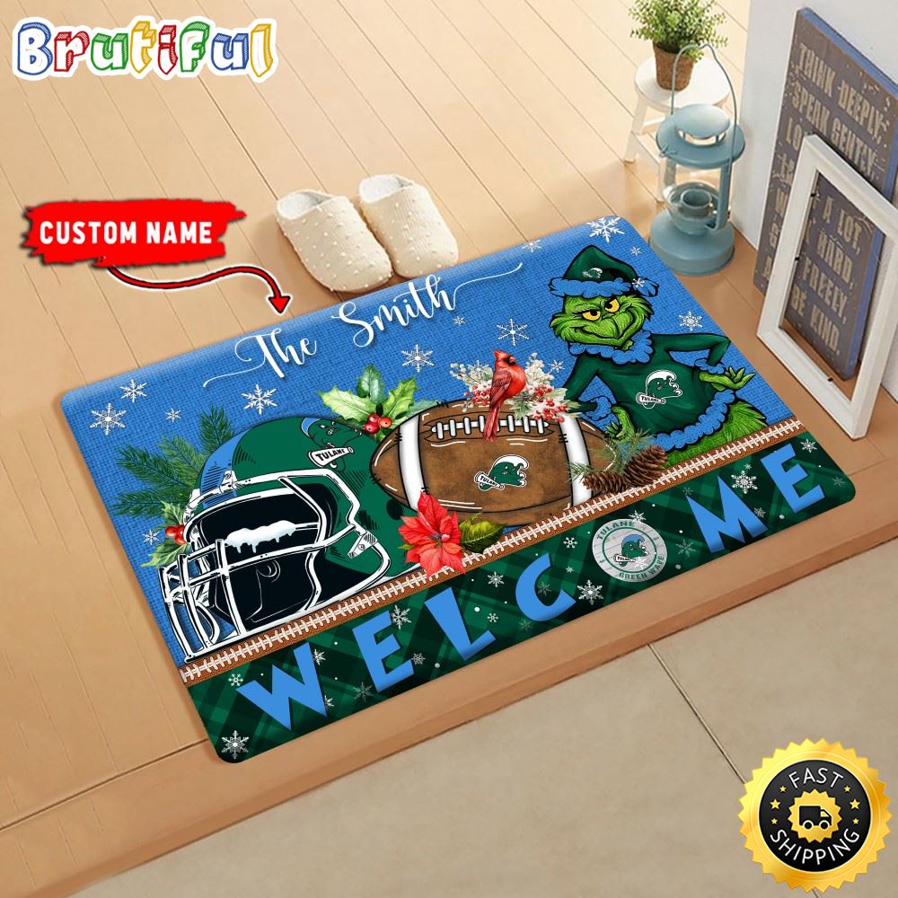 Sportswearmerch Tulane Green Wave NCAA Grinch Christmas Doormat For Fan
