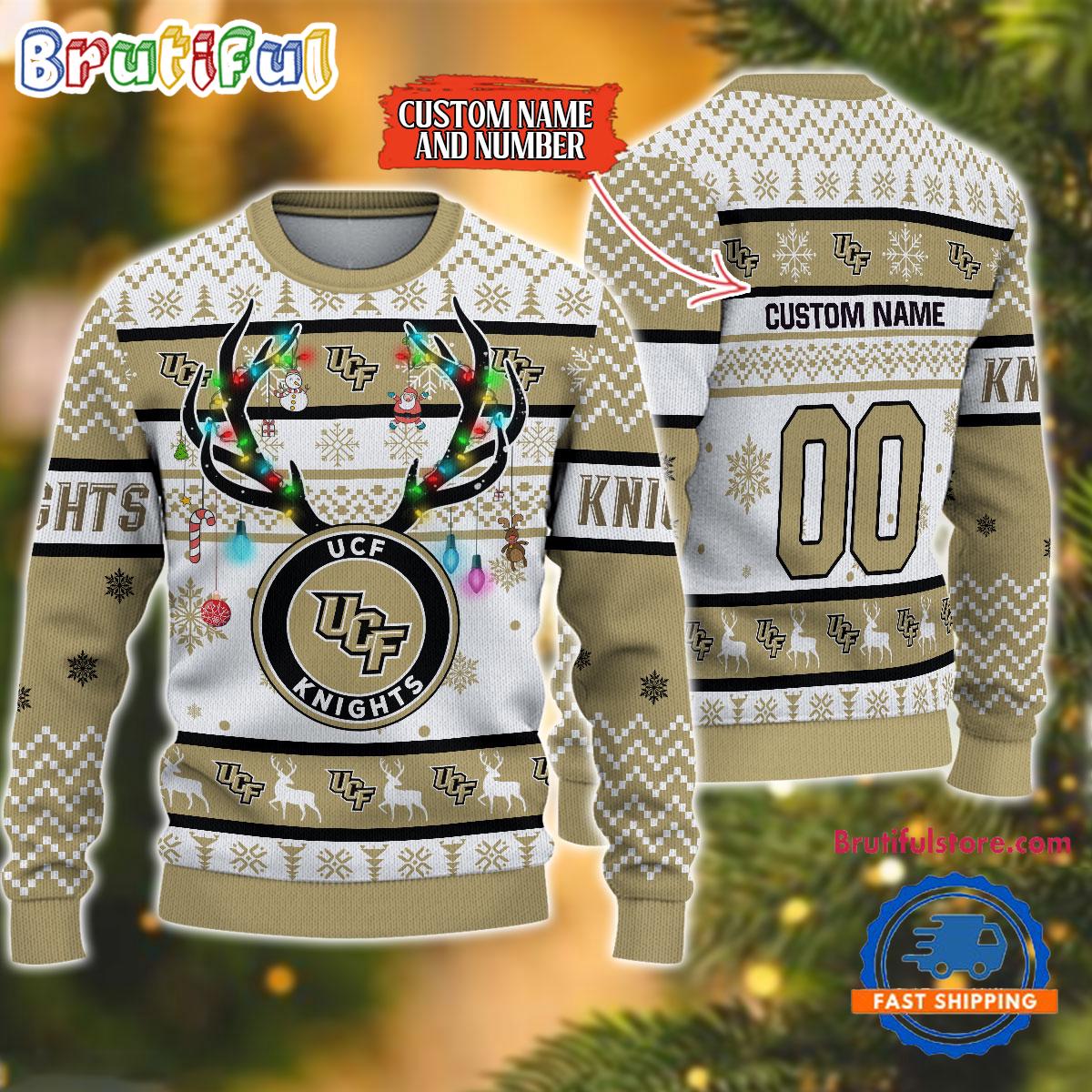 Sportswearmerch UCF Knights NCAA Special Reindeer Light Personalized Christmas Sweater For Fan