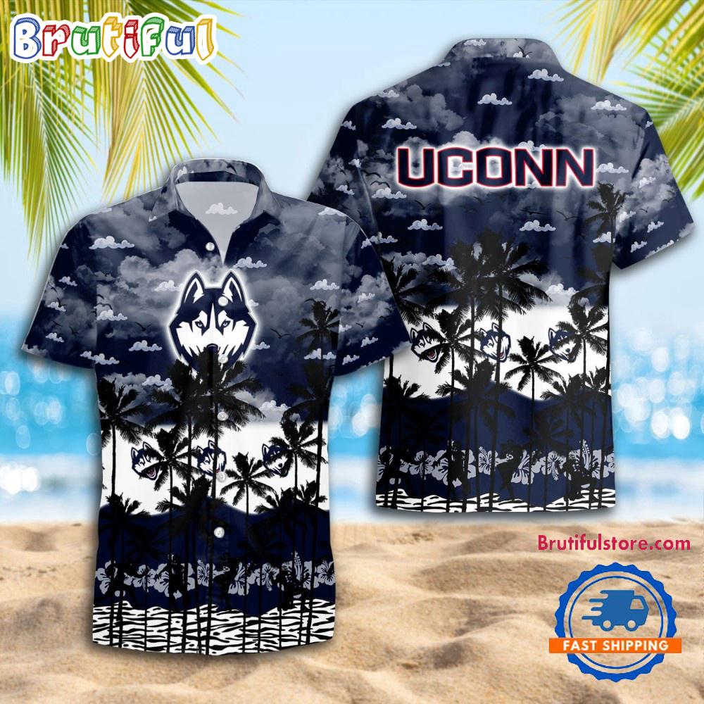 Sportswearmerch UConn Huskies NCAA Palm Tree Personalized Hawaiian Shirt For Fan