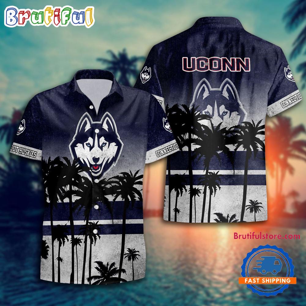 Sportswearmerch Uconn Huskies NCAA Palm Tree Tropical Summer Beach Hawaiian Shirt For Fan