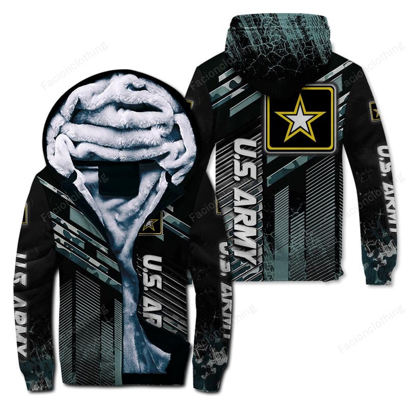 Sportswearmerch United States Army Personalized Zip Hoodie Velvet Hoodie For Fan