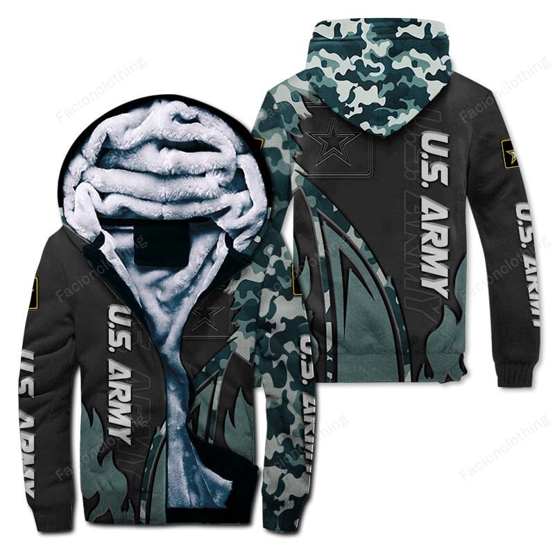 Sportswearmerch United States Army Personalized Zip Hoodie Velvet Hoodie For Fan