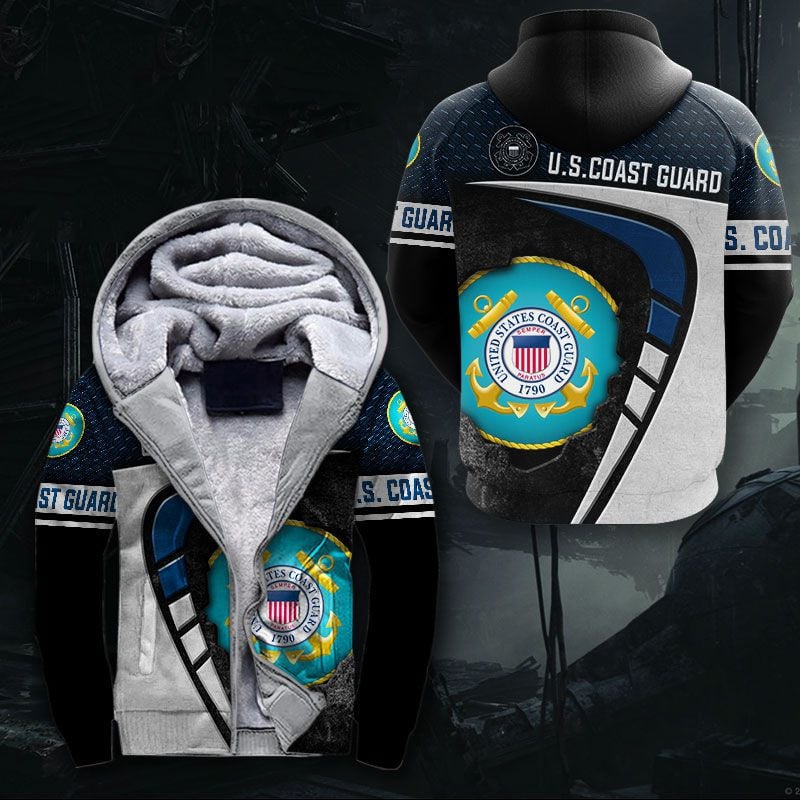 Sportswearmerch United States Coast Guard Army Personalized Fashion Fleece Zip Hoodie Jacket For Fan