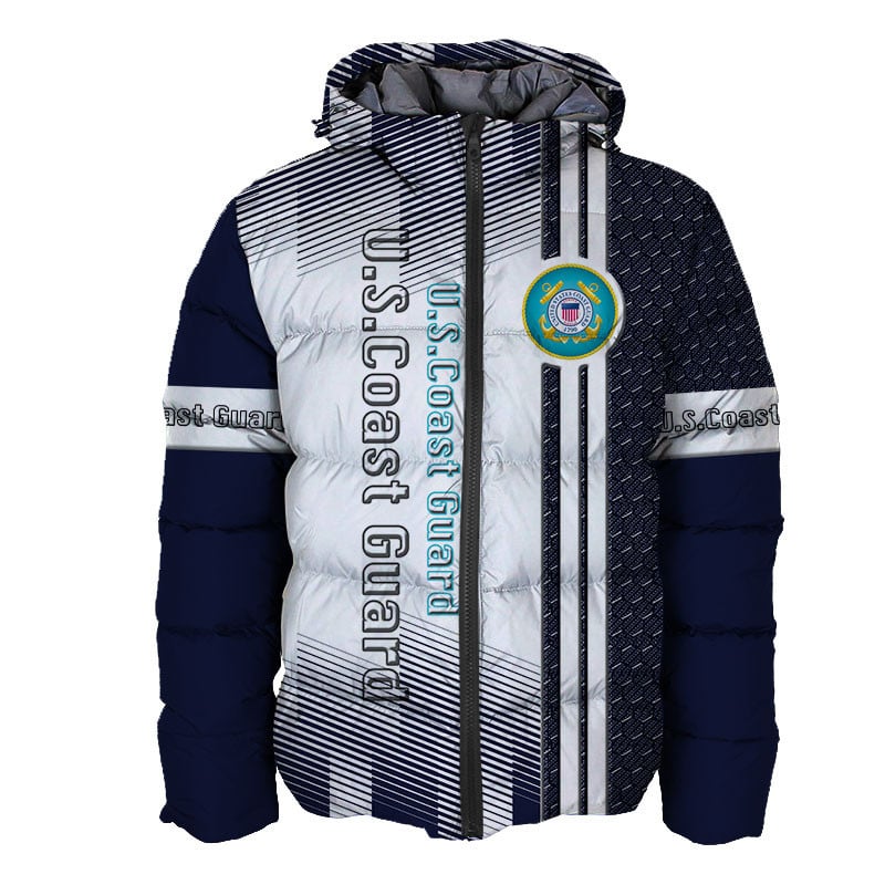 Sportswearmerch United States Coast Guard Army Personalized Fashion Puffer Jacket For Fan