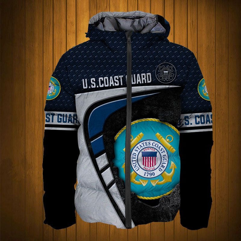 Sportswearmerch United States Coast Guard Army Personalized Fashion Puffer Jacket For Fan