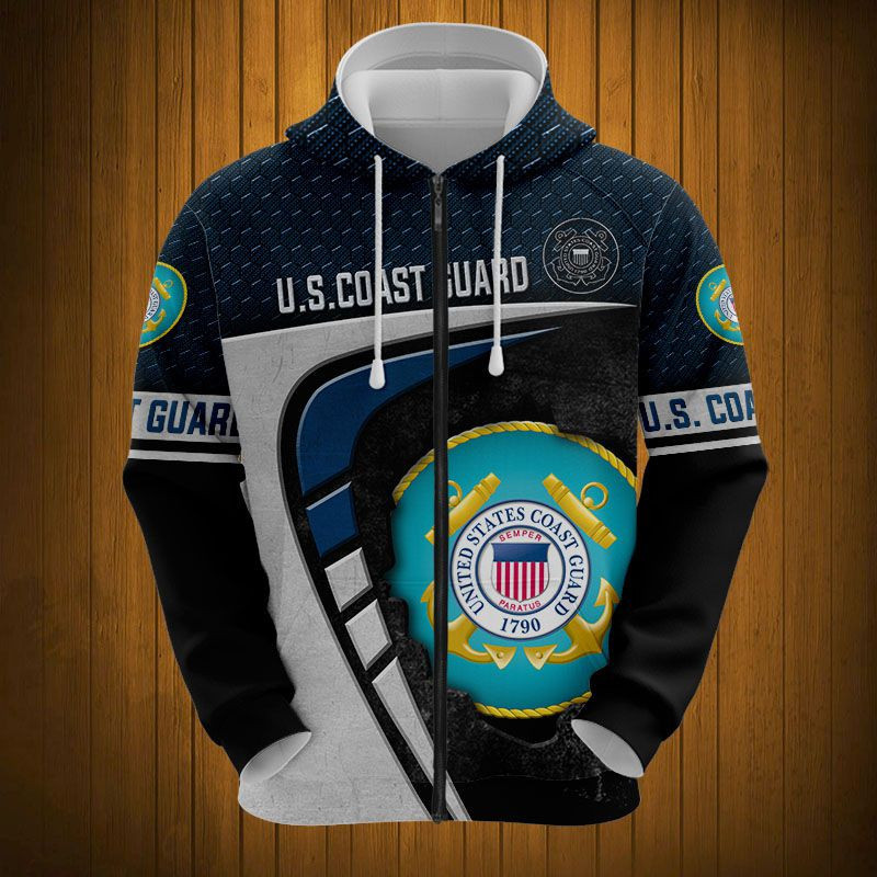 Sportswearmerch United States Coast Guard Army Personalized Fashion Zip Hoodie For Fan