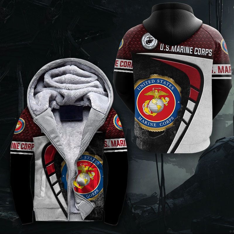 Sportswearmerch United States Marine Corps Army Personalized Fashion Fleece Zip Hoodie Jacket For Fan