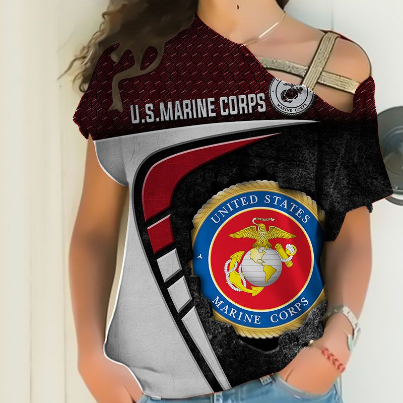 Sportswearmerch United States Marine Corps Army Personalized Fashion Strapless Short Sleeve For Fan