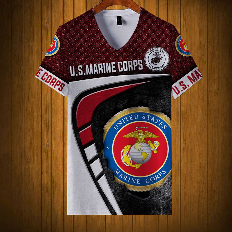Sportswearmerch United States Marine Corps Army Personalized Fashion V-neck Women T-shirt For Fan