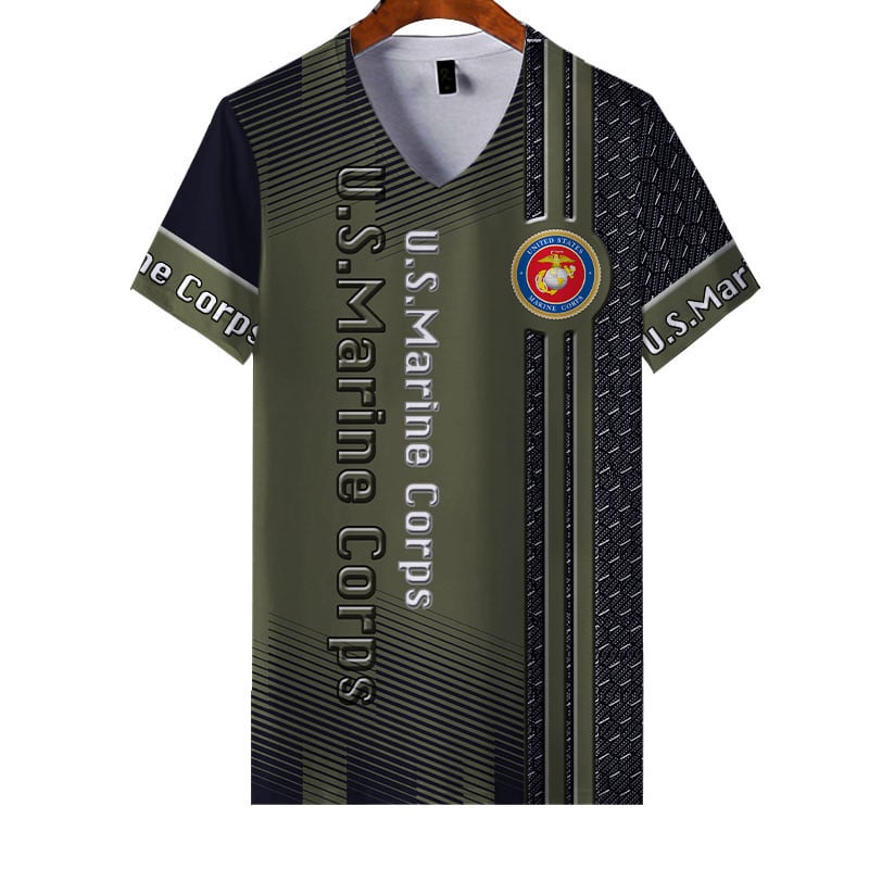 Sportswearmerch United States Marine Corps Army Personalized Fashion V-neck Women T-shirt For Fan