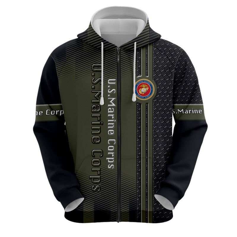 Sportswearmerch United States Marine Corps Army Personalized Fashion Zip Hoodie For Fan