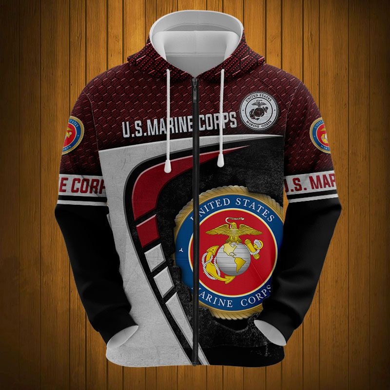 Sportswearmerch United States Marine Corps Army Personalized Fashion Zip Hoodie For Fan
