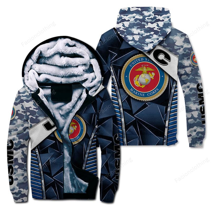 Sportswearmerch United States Marine Corps Personalized Zip Hoodie Velvet Hoodie For Fan