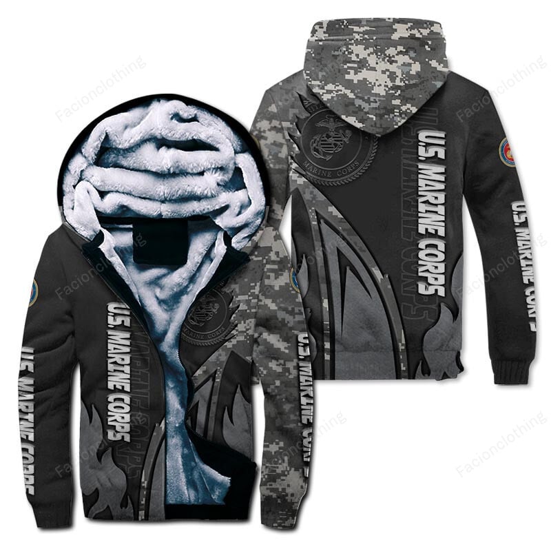 Sportswearmerch United States Marine Corps Personalized Zip Hoodie Velvet Hoodie For Fan