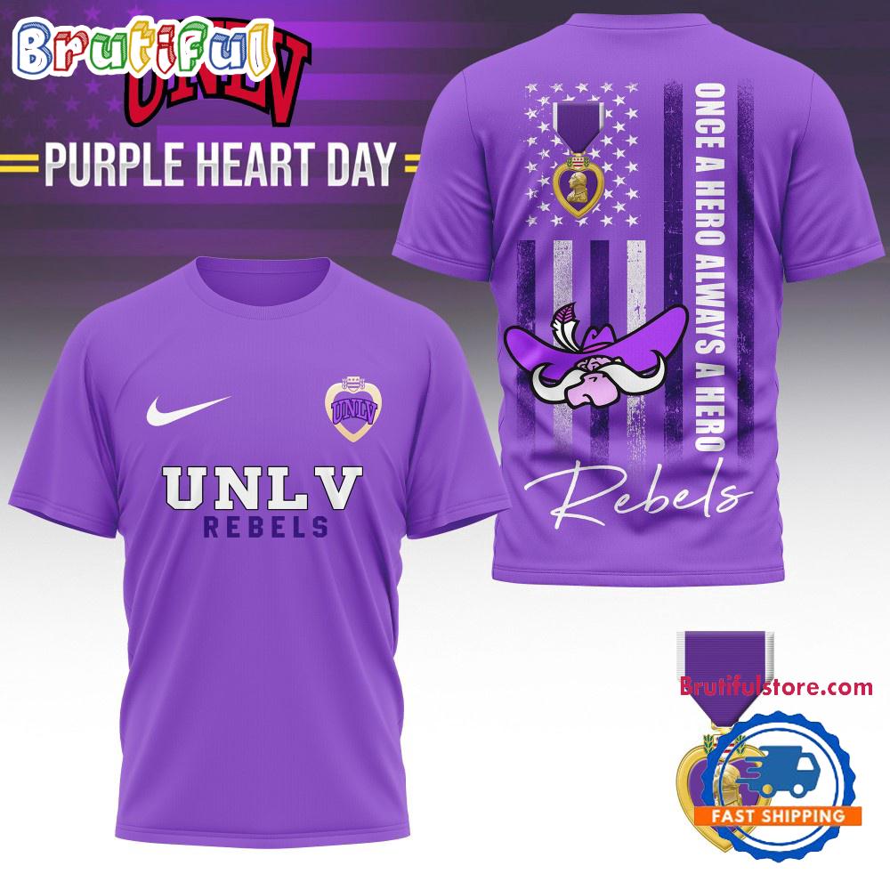 Sportswearmerch UNLV Rebels NCAA National Purple Heart Day T-shirt For Fan