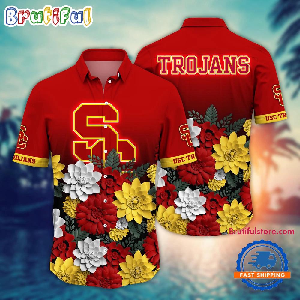 Sportswearmerch USC Trojans NCAA Flower Tropical Summer Beach Hawaiian Shirt For Fan