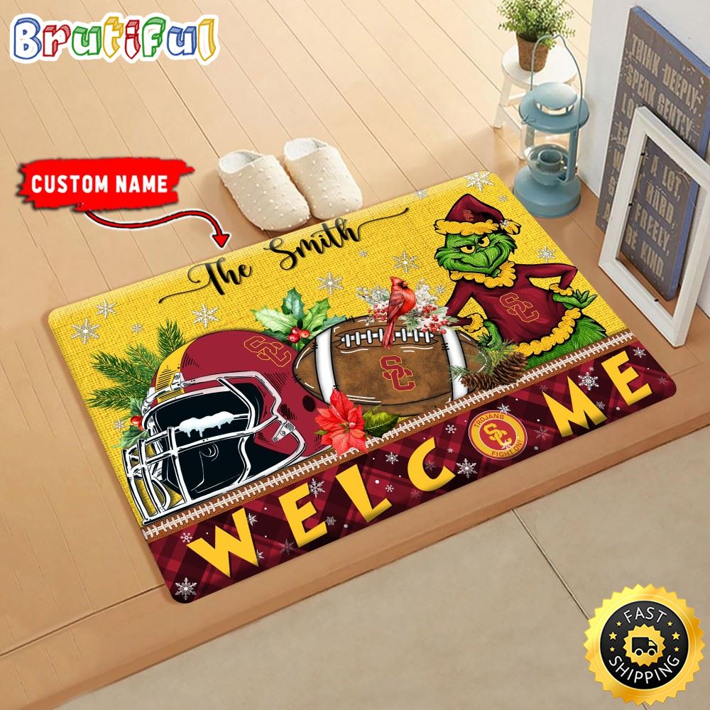 Sportswearmerch USC Trojans NCAA Grinch Christmas Doormat For Fan