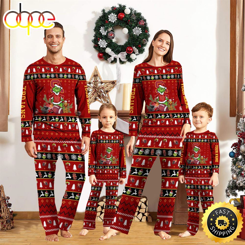 Sportswearmerch USC Trojans NCAA Grinch Christmas Personalized Pajamas For Fan