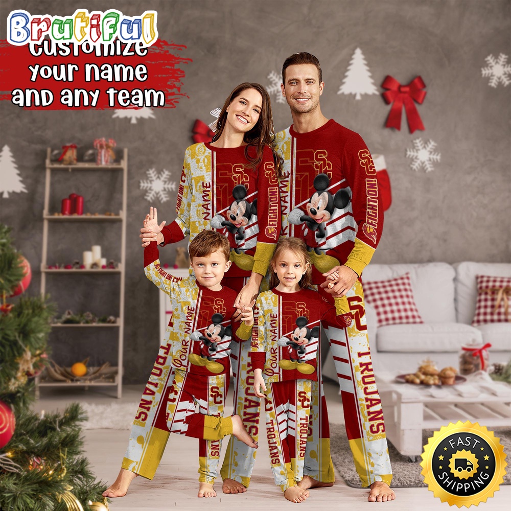 Sportswearmerch USC Trojans NCAA Mickey Mouse Personalized Pajamas Family For Fan