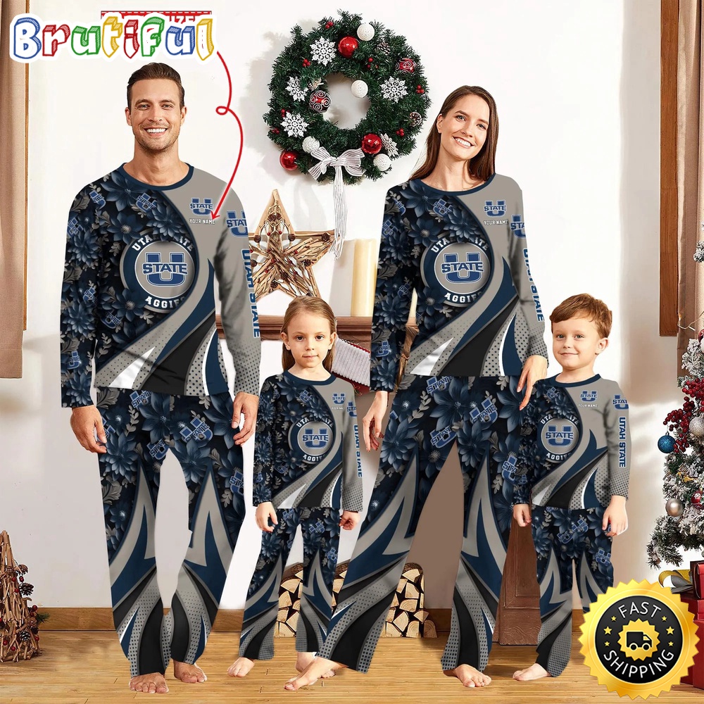 Sportswearmerch Utah State Aggies NCAA Flower Personalized Pajamas Family For Fan