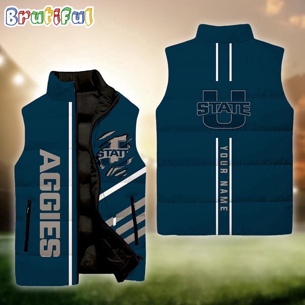 Sportswearmerch Utah State Aggies NCAA Personalized Sleeveless Down Puffer Jacket For Fan