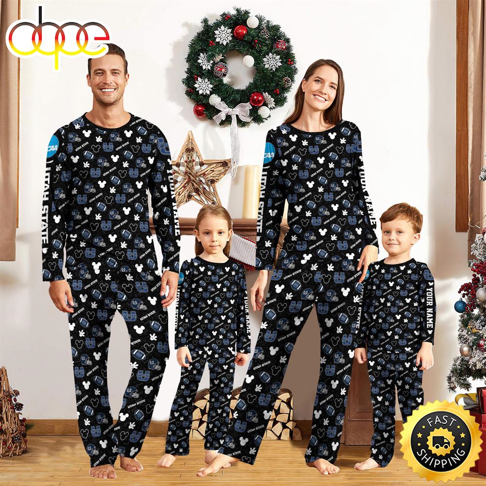 Sportswearmerch Utah State Aggies NCAA x Mickey Mouse Christmas Personalized Pajamas For Fan