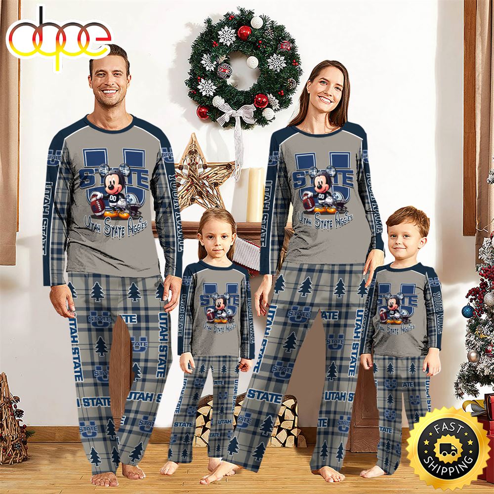 Sportswearmerch Utah State Aggies NCAA x Mickey Mouse Personalized Pajamas Family For Fan
