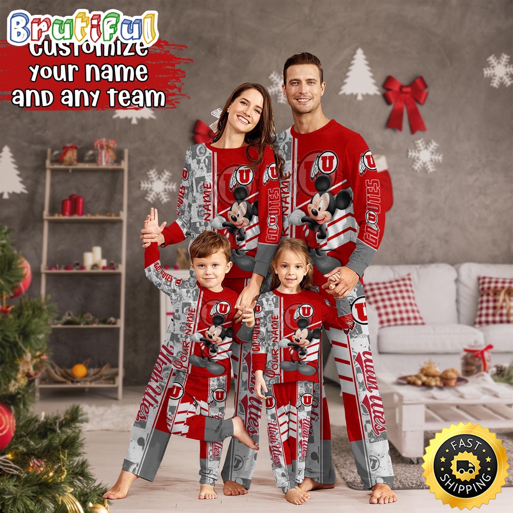 Sportswearmerch Utah Utes NCAA Mickey Mouse Personalized Pajamas Family For Fan